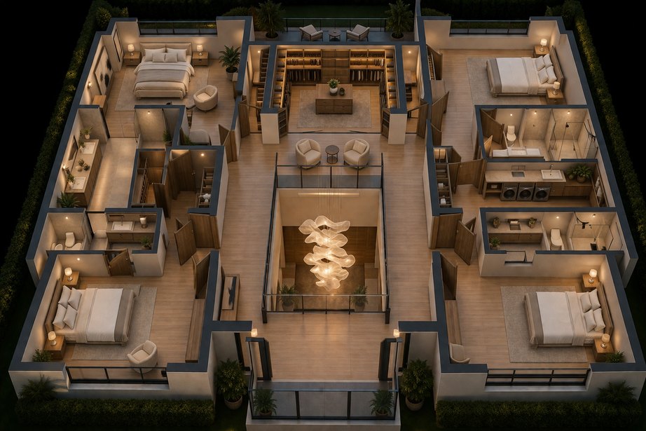 Staged 3D dollhouse rendering of the second floor