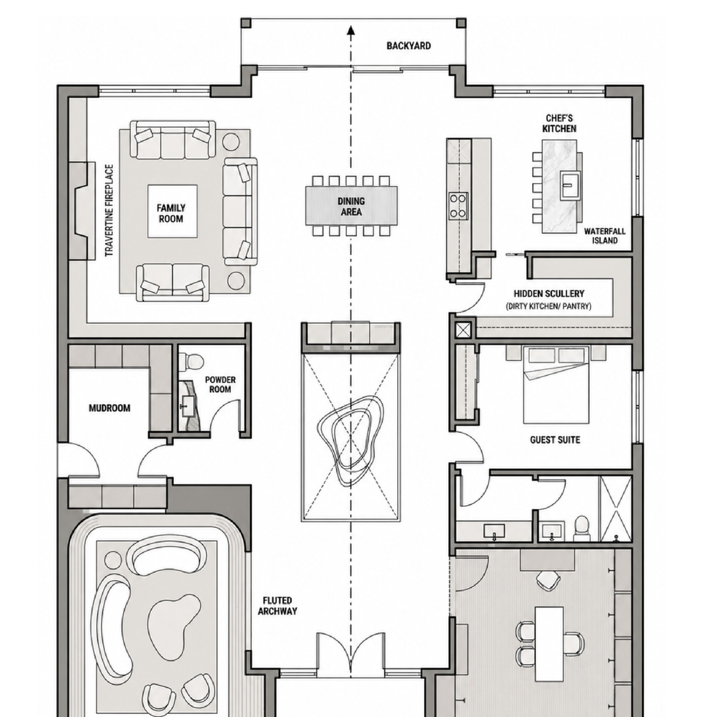 First floor plan, approximately 2,000 square feet